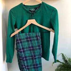 LL Bean Plaid Flannel Henley PJ Set